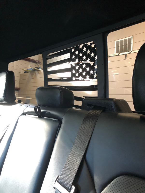 Ford F150 / f250 / f350 Back Middle Window Distressed American Flag Decal 2015-2024