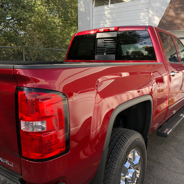 Chevy/GMC Silverado/Sierra Back Middle Window Distressed American Flag Decal 2014-2018