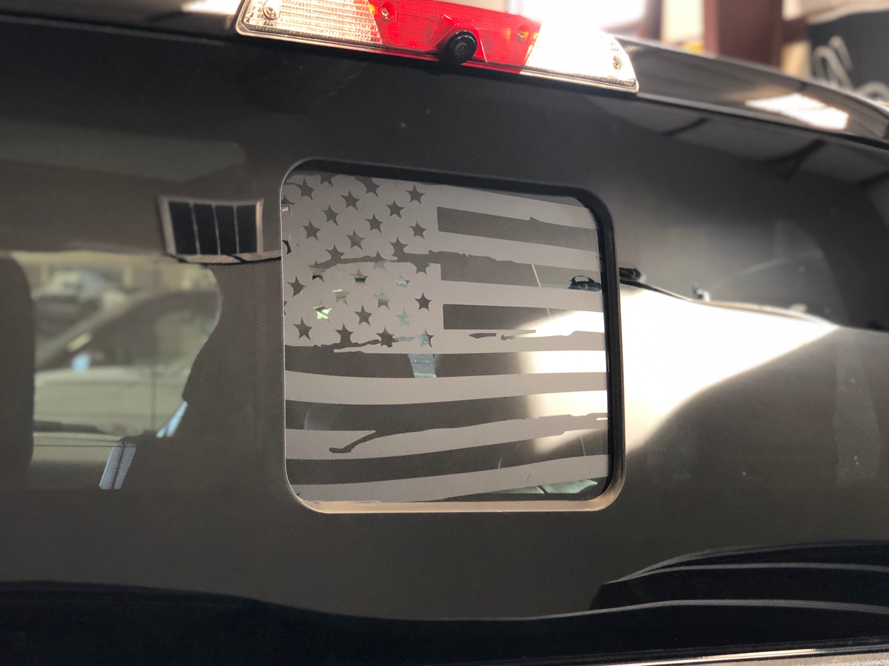 Ford F150 / f250 / f350 Back Middle Window Distressed American Flag De