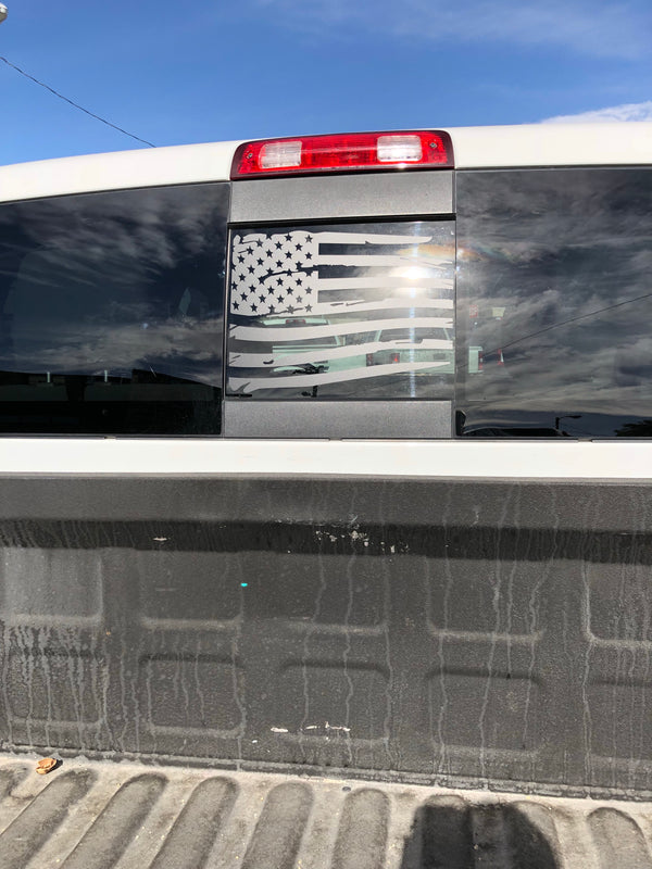 Dodge RAM Back Middle Window Distressed American Flag Decal 2009-2018